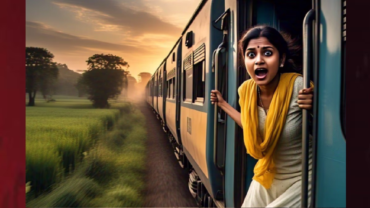 Valiant escape as woman jumps from a moving train (Image-Meta AI)