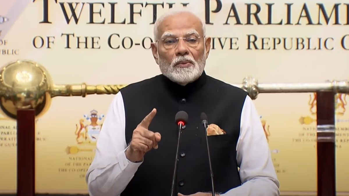 PM Modi addressing the Parliament of Guyana