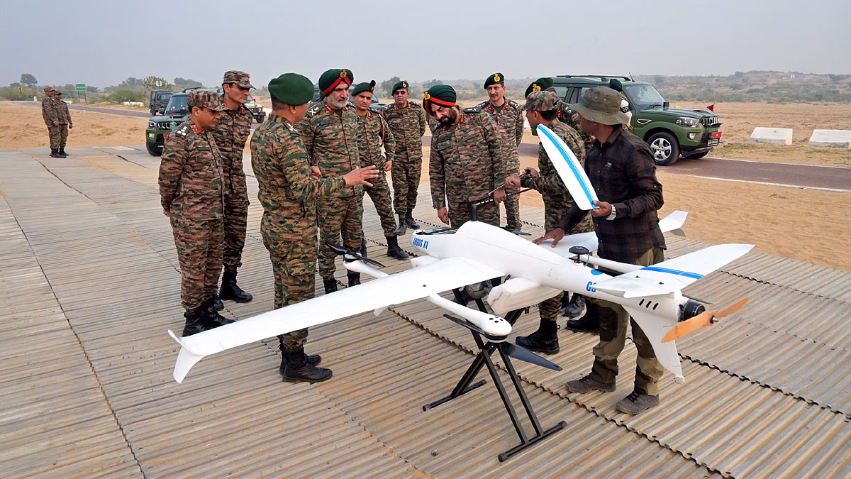 A dynamic scene of an Indian military exercise showcasing the armed forces’ readiness.