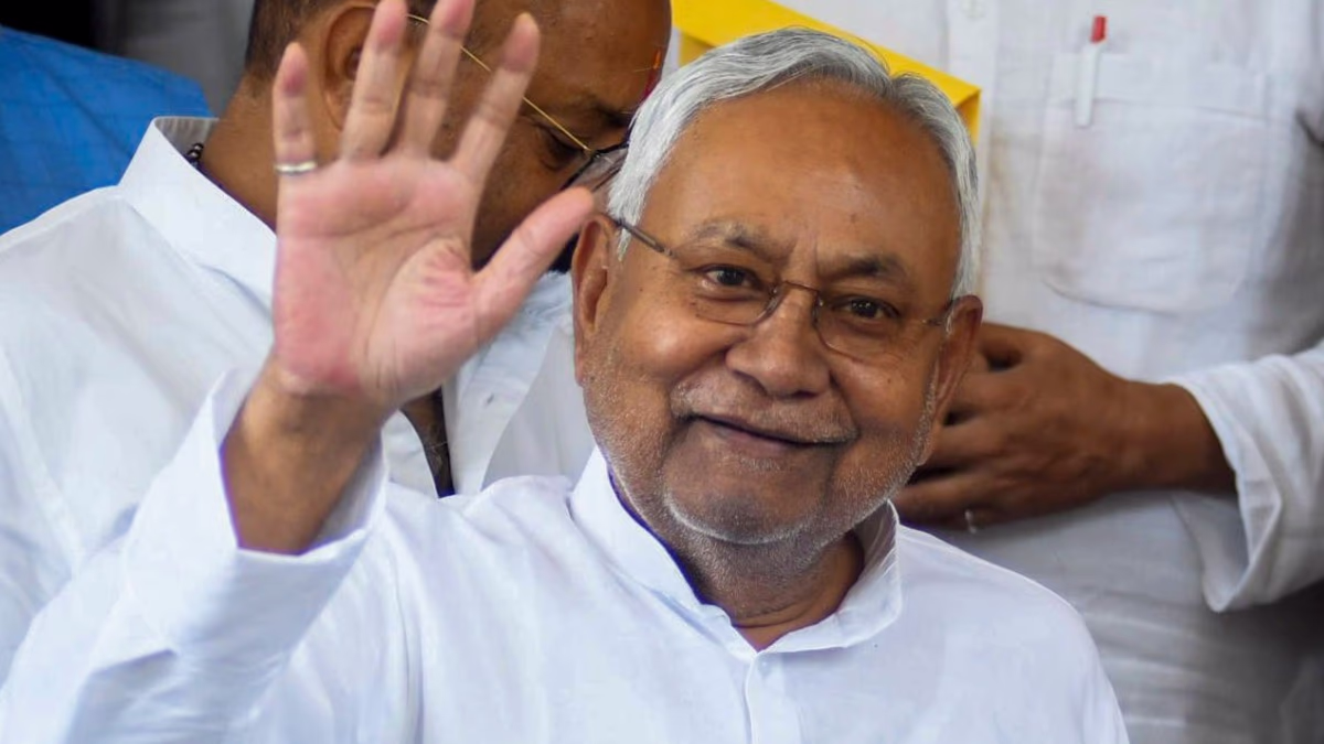Nitish Kumar addressing the media