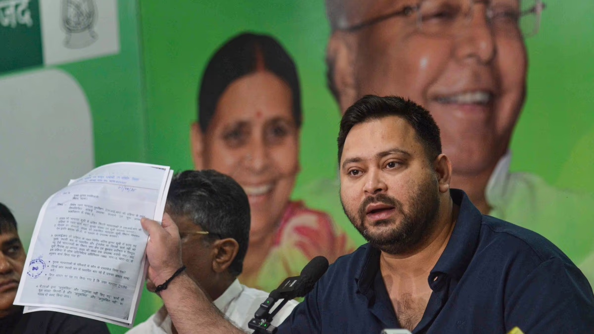 Tejashwi Yadav accused the Election Commission during a press conference in Patna. (Photo: PTI)