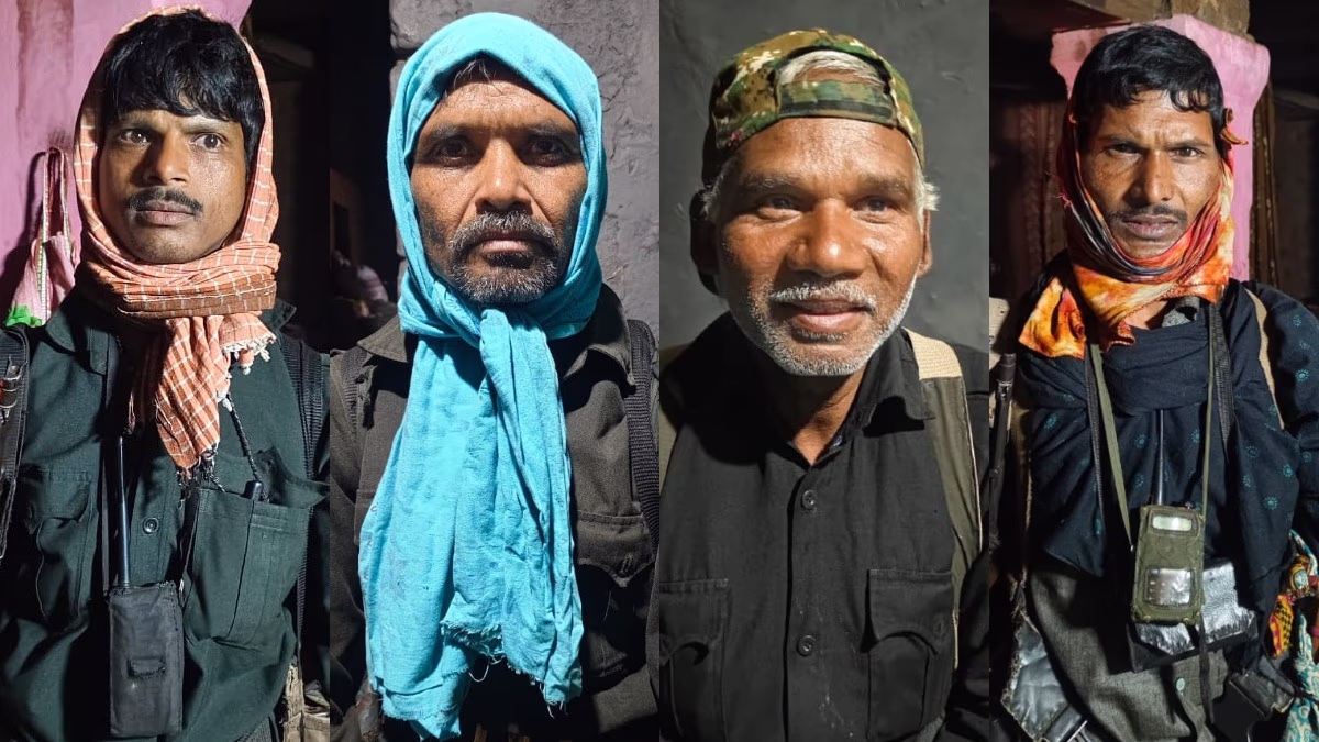 A cache of AK-47 and INSAS rifles surrendered by Naxalites.