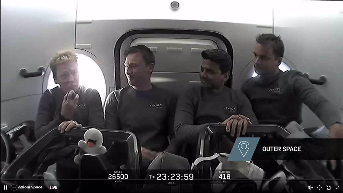 Shubhashu Shukla in the Dragon capsule with fellow astronauts.