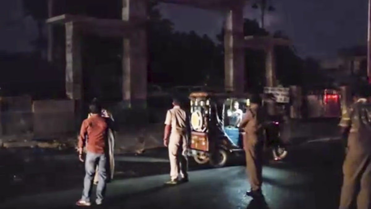 Barmer: Security personnel on patrol during blackout.