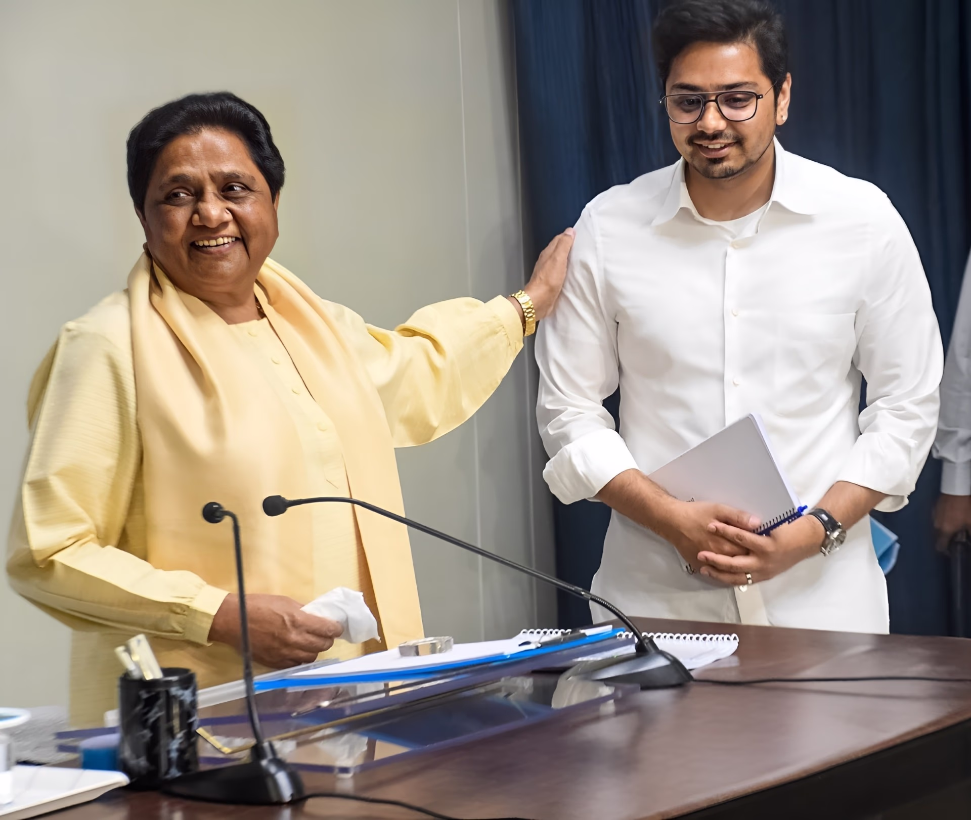 A telling image capturing the tension within BSP due to Akash Anand’s familial influences and political impacts, elucidated by Mayawati.