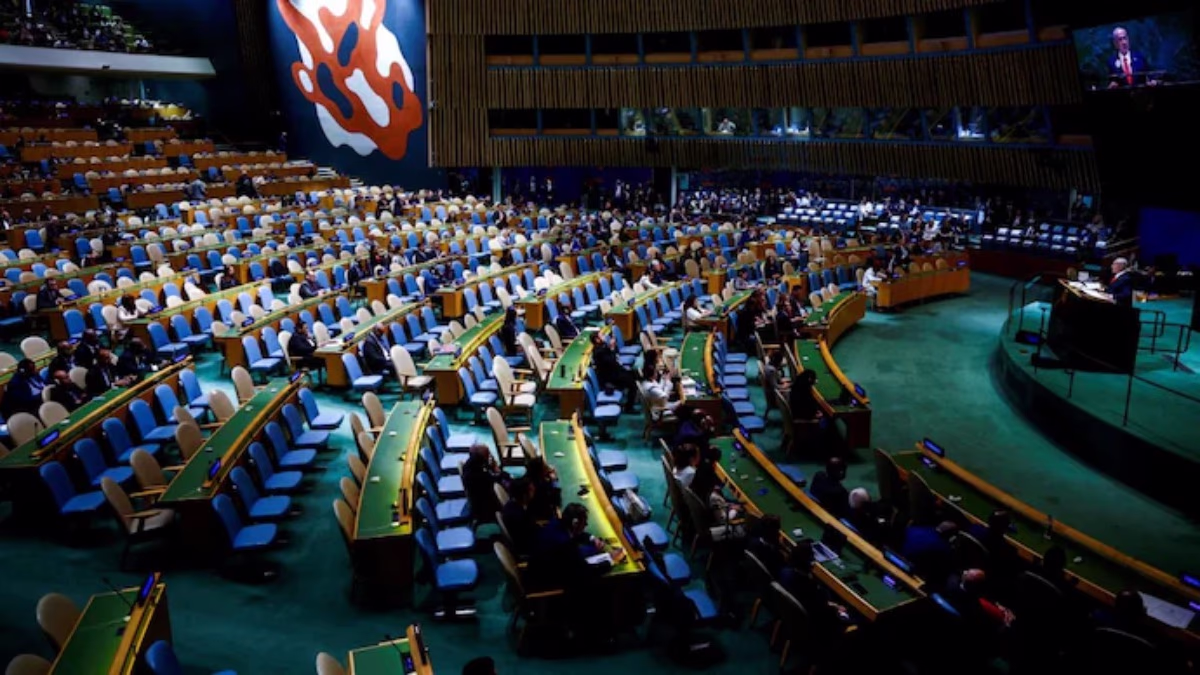 Netanyahu addressing the UN amid diplomatic walkout