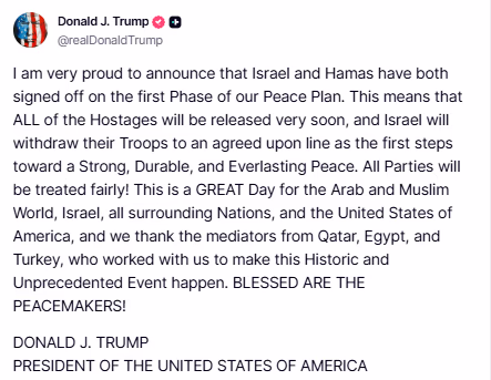 This agreement between Hamas and Israel was reached after several days of discussions in Egypt, where negotiators from the US, Israel, Egypt, and Qatar worked on Trump's proposed hostage-ceasefire outline.