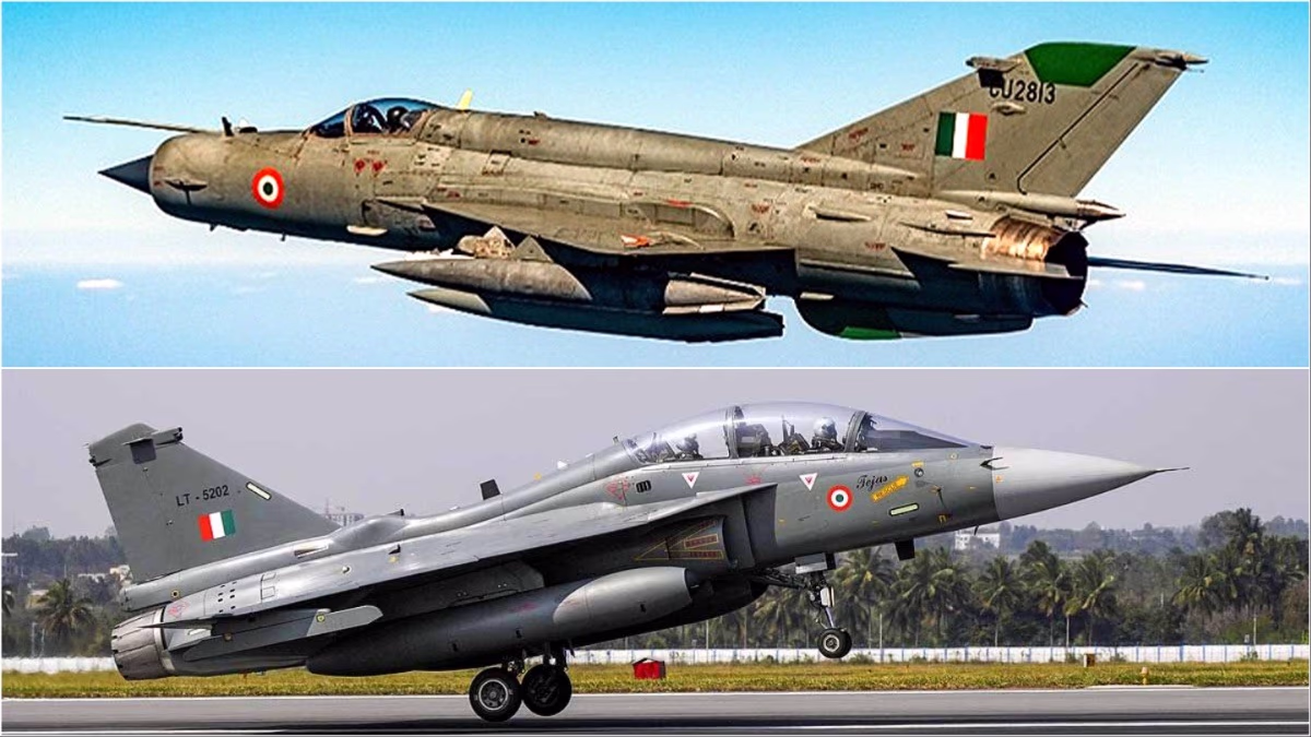 Above: MiG-21 Bison and LCA Tejas Fighter Aircraft. (File Photo: DefencePRO Guj/PTI)